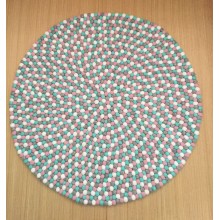Glossy Pink/ Blue/ White Felt Ball Rug