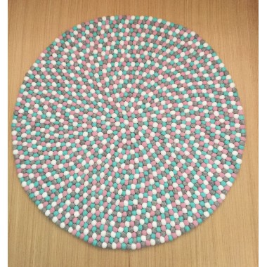 Glossy Pink/ Blue/ White Felt Ball Rug