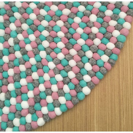 Glossy Pink/ Blue/ White Felt Ball Rug