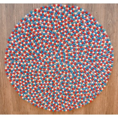 Red/ Blue/ Grey/ White Felt Ball Rug