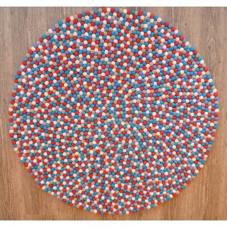 Red/ Blue/ Grey/ White Felt Ball Rug