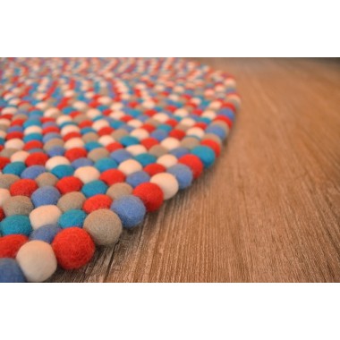 Red/ Blue/ Grey/ White Felt Ball Rug