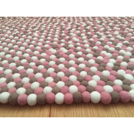 Gray Pink White Felt Ball Rug