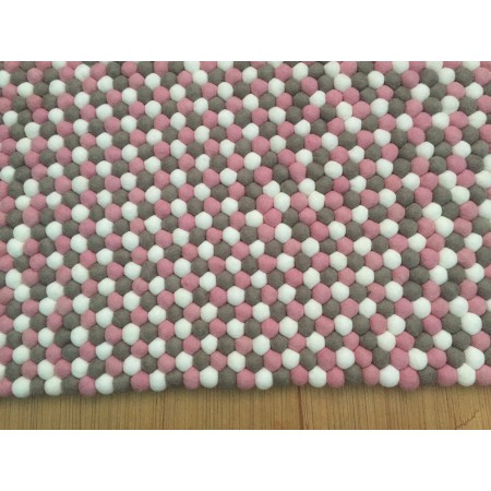 Gray Pink White Felt Ball Rug