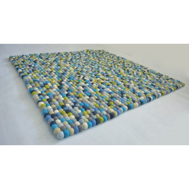 100x100cm Blue Shade Square Felt Ball Rug