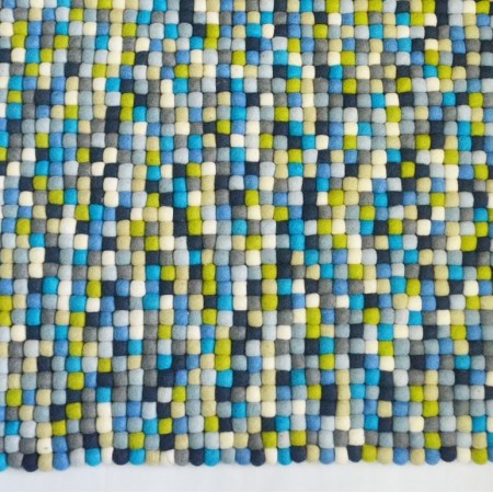 100x100cm Blue Shade Square Felt Ball Rug
