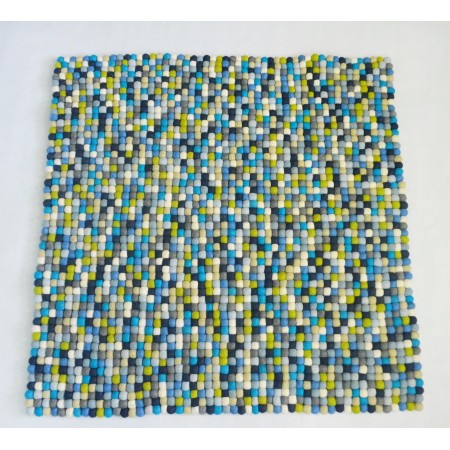 100x100cm Blue Shade Square Felt Ball Rug