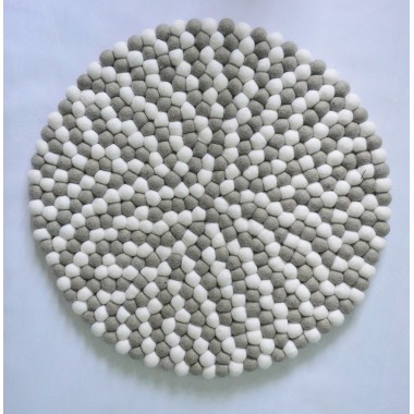 Handmade White and Gray Felt Rug