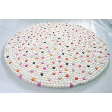 White Colorful Dots Handmade Felt Rug