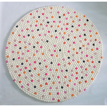 White Colorful Dots Handmade Felt Rug