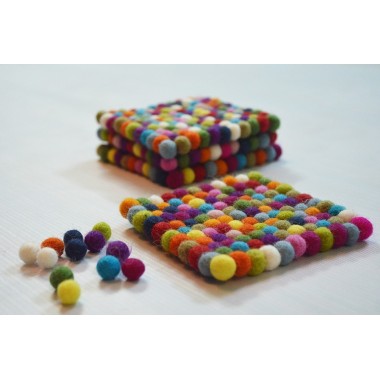 Colorful Handmade Rectangle Felt Ball Tea Coaster