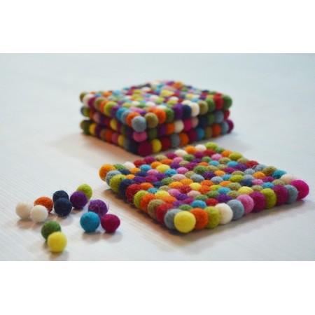 Colorful Handmade Rectangle Felt Ball Tea Coaster